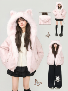 Keiko | Áo Khoác Phao Nữ Phong Cách Thiếu Nữ Cổ Lông 