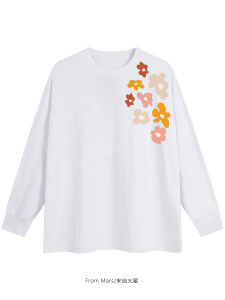 Áo Thun Cotton Dài Tay Rộng Rãi Cổ Tròn in Hoa Thời Trang Thường Ngày Mùa Thu Thoải Mái Thoáng Khí Phong Cách Mùa Thu