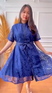 Mihar Store - Dress Brokat Wanita Kondangan Midi Lengan Pendek Size M-XL