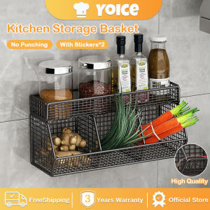 Yoice Wall Mounted Kitchen Hanging Rack Multifunction Storage Basket for Fruit Vegetable Kitchen Hanging Condiment Organizer Stainless Bathroom Shelf