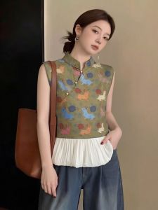 AIYITI | Mandarin Collar Sleeveless Retro Embroidered Top