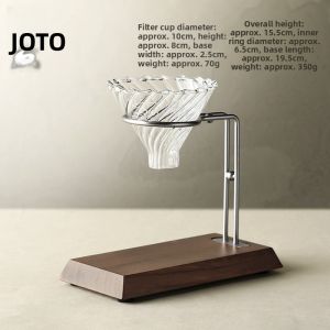 JOTO | Stainless Steel Drip Coffee Filter Stand with Solid Wood Base