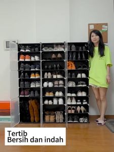 SaveMall Rak sepatu susun plastik serba guna bahan tebal Lemari sepatu 8 susun tertutup anti debu
