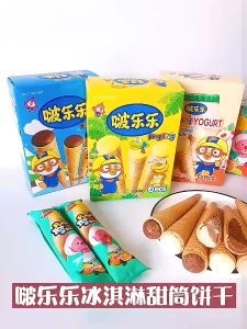 现货MY 啵乐乐-冰淇淋型饼干-巧克力味/草莓味/养乐多味 53.4克 PORORO-Ice Cream Shape Biscuit-Chocolate/Strawberry/Yogurt 53.4G