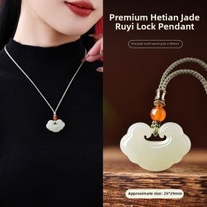 HUAKAIYUNDUO | Natural Hetian Jade Longevity Lock Pendant