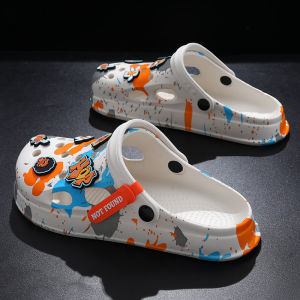 Mens Summer Trendy Holey Shoes Breathable Slip-On Sandals Comfortable Anti-Slip Outdoor Wearable Flat Heel EVA Slippers