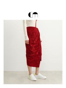 Summer Vintage Red Velvet Irregular Pleated Skirt
