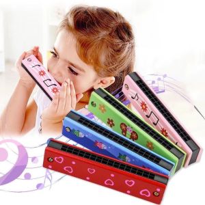 Childrens wooden painted harmonica Montessori puzzle toy cartoon pattern childrens musical instrument enlightenment music toy