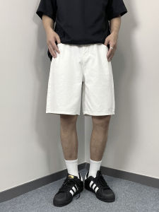 White Cotton Straight Leg Mens Shorts Summer Thin American Style Casual Loose Fit Five-Quarter Length Teen Fashion