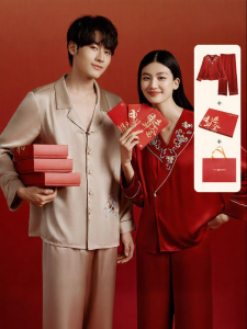 JINSANTA | Red Silk Sleepwear For Couples Happiness and Prosperity