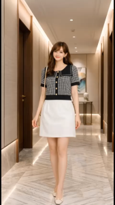 Women’s Elegant Houndstooth Knitted Cardigan with Sailor Collar Princess Sleeves Pearl Buttons