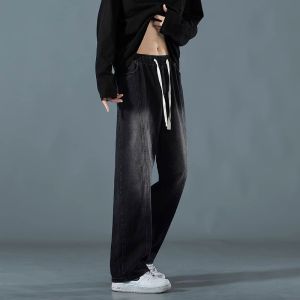 American Retro High Street Mens Jeans Spring Summer Thin Loose Slimming Design Straight Leg Pants Casual Wear for Teens