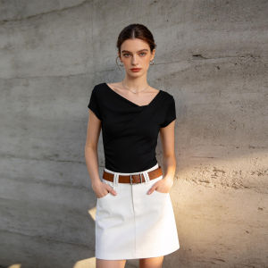 PIAOYA | Asymmetric Slanted Neck Slim Fit T-Shirt