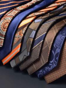 New Vintage British Champagne Color Mens Suit Tie Striped Business Style Pocket Scarf for Grooms Wedding Handmade Brown Casual