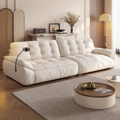 Retro Cloud Pattern Fabric Sofa Straight Row Living Room New 2025 Plush Velvet Couch High Resilient Sponge Filling Medium Hardness