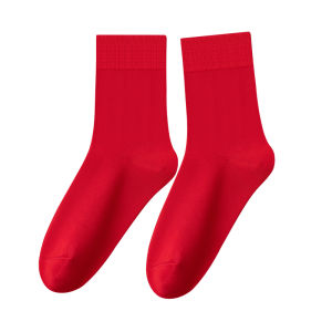 CharmKapok Mens Cotton Socks Mid-Calf Length Horse Year Red Color for New Year And Wedding Anti-Bacterial Pure Color Pack of 4