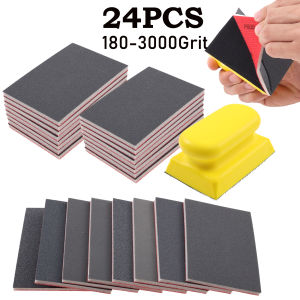24/18Pcs Sanding Sponge Set 180-3000Grit Soft Foam Hand Sander Block 3x4 Inch Wet Dry Sandpaper for Car Wood Furniture Polishing