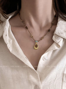 Retro Beaded Necklace for Women Tiger Eye Stone Sweater Chain Design Neck Bracelet Fresh out Fashion Jewelry Accessory