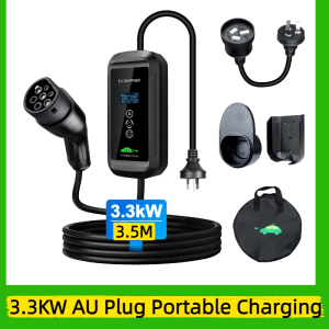AU NZ Plug Portable Charger Type2 Total 5M Cable 3.3KW 16A EV IEC62196 Timer Adjust EVSE Charging Wallbox Electric Vehicle PHEV