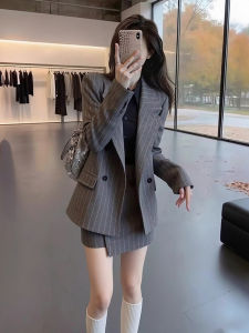 XUECAIQI | Spring Wear Office Suit Gray Stripes 2 Pieces