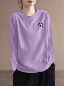 Discounted Casual Cotton round Neck T-Shirt for Women plus Size Versatile Inner Wear Artistic Commute Style Loose Fit Autumn 2024