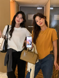 Áo Thun Cotton Pha Trộn Dài Tay Cổ Tròn Màu Trơn Phong Cách Hàn Quốc Mùa Thu Đông Đa Năng Thoải Mái Thoáng Khí