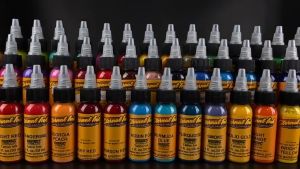 หมึกสัก 16 ชิ้น 30 มล. ชุดหมึกสีสักพร้อมถ้วยหมึก 100 ชิ้น