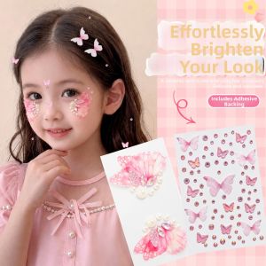 Self-Adhesive Fairy Mesh Butterfly Pearl & Crystal Facial Makeup Stickers