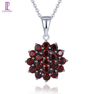 Lohaspie Jewelry Real 2.9 Carats Silver Necklace 925 Original Natural Garnet Pendant Red Gemstone Pendant Silver 925 Original Garnet Pendant For Women Jewelry