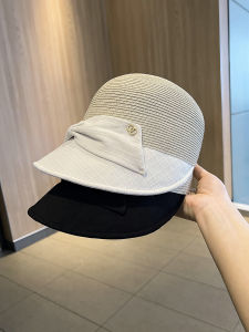 Summer Outdoor Womens Fishing Cap Wide Brim Sunshade Hat Horse Riding Style Butterfly Knot Splice Straw Weaving Versatile Face Slimming