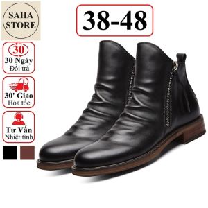 Giày nam cao cổ da nhăn khóa kéo SAHA106 boost bigsize lớn 48 47 46 45 giầy boot tăng chiều 6p bốt độn đế 6cm