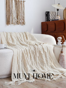 American Retro Knitted Blanket with Lock Buckle for Living Room Sofa High Quality Fleece Blanket for Homestay All Seasons Use