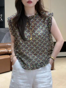 Shalldoer | Ladies Sleeveless Floral Print Shirt Thin Breathable Casual Style Round Neck Summer Top Fashion Trend Matching Versatile Piece