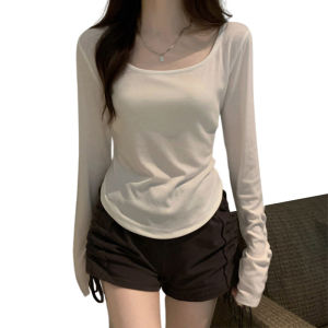 🦋 VEVE Long Sleeved T-shirt Women Autumn Winter Irregular Slim Fit Student Casual Short Bottom Shirt