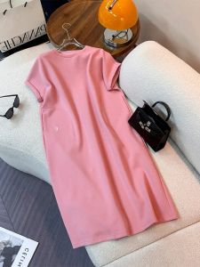 plus Size Casual Mid-Length T-Shirt Dress with Slit Loose Fit Thin Summer Short Sleeve Womens Clothing Korean Style round Neck