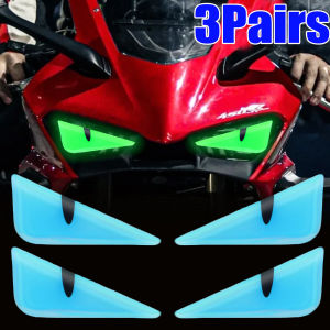 3Pairs New Luminous 3D Devil Eye Angry Cat Eyes Motorcycle Headlight Stickers Night Light Reflection Warning Decorate Decal
