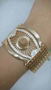 Gelang Xuping Ori Gelang Dewasa Plat Balok Bahan Premium Dubai India Perhiasan Wanita Zirkon Lapis Emas 24K Gold Wajah Lebar Besar Modis Tebal Bangle