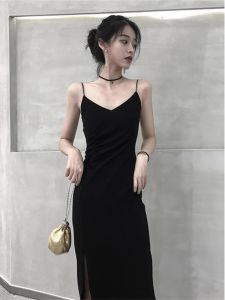 Summer Fashion French Elegance V-Neck Slim Black Dress