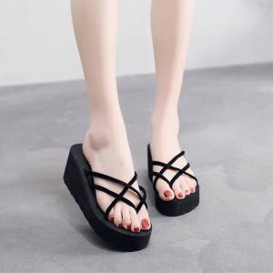 Thick Heel Sandals Womens Flip Flops Summer Korean Style Beach Casual Flat Heel EVA Material Outdoor Wear for Students