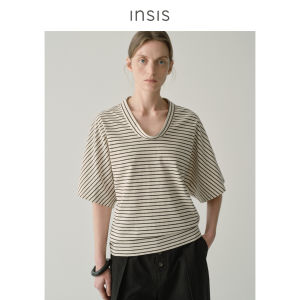 INSIS FEMME | Simple Elegant Stripe Relaxed U-Neck TENCEL Cotton T-shirt