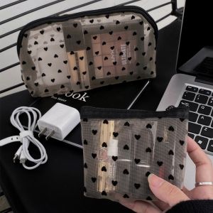 Mesh Black Love Simplicity Storage Bag Power bank Data Cable USB SD Earphones Mobile phone charger storage bag/box/bag Flash Drive  Card Bluetooth [cchoice]