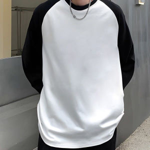 Double-Sided Dralon Bottoming Shirt Men Autumn and Winter New Arrival Raglan Color Contrast Long Sleeve T-shirt American Casual Loose Sweatshirt