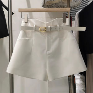 High Waist A-Line Shorts Womens Summer Casual Black White Wide Leg Pants Loose Outerwear Polyester Fiber Thin Model