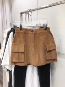 Fashionable High Waist Corduroy Half Skirt with Pockets Spring Summer 2025 Womens Short Pants Skirt Trendy Commute Style