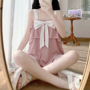 Đồ Ngủ Cotton Nguyên Chất Phong Cách Công Chúa Ngọt Ngào Cho Nữ Mùa Hè Bộ Đồ Mặc Nhà Gợi Cảm Quần Short Cỡ Lớn Có Thể Mặc Ngoài Trời