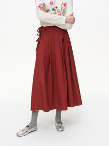 DUSHU | Elegant High Waist 3D Pleated Skirt with Side Tie
