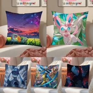 Bandai | Pokemon Eevee Anime Plush Pillow Cover Soft Short Plush Cushion Cover For Sofa Bedroom Home Decor Gift Decoration