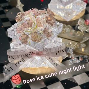 Rose Ice Cube Small Night Lamp Birthday Gift DIY Handmade for Girls Girlfriends Friends Couple Practical 520 Valentines Day