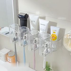 Bộ nhả kem đánh răng tự động kệ để bàn chải đánh răng hình gấu dễ thương nhựa dày dặn dán tường chắc chắn Odela House