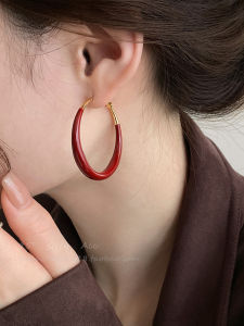 Retro Hong Kong Style Red Drip Glaze Womens Earrings Exaggerated Personality High-End Feel Small Unique Ear Jewelry